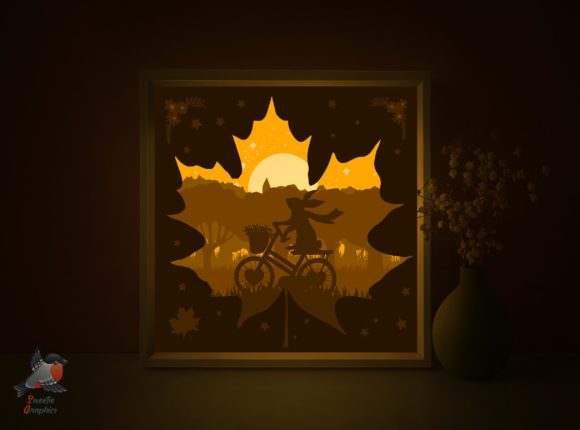 Autumn Rabbit Ride Bicycle Light Box SVG: Cozy Craft Meets Creative Design