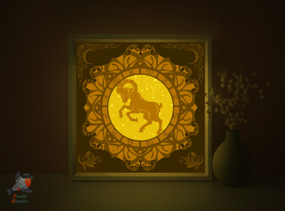 Crafting Cosmic Ambiance: The Zodiac Signs Aries Shadow Box Template