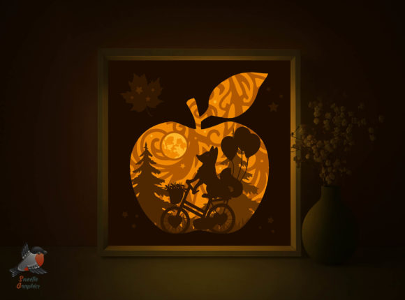 Fox Riding Bicycle Light Box Apple Craft Template