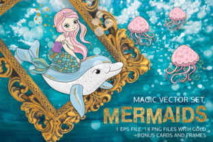 Mermaids Sea Tropical Color Vector Illustration Set