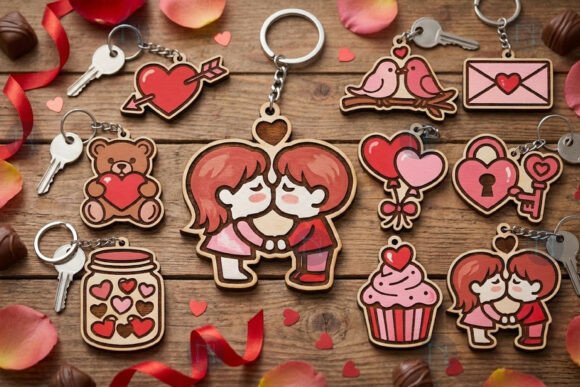 Paintable Valentine Keychain SVG Bundle for Creative Crafting