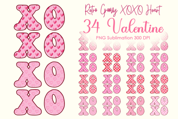 Retro Groovy XOXO Heart Valentine PNG: Creative Design for Versatile Projects