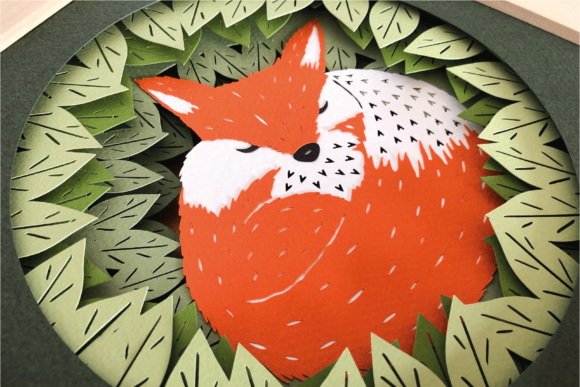 Sleepy Fox - 3D Paper Art Shadow Box: A Creative Addition to Your Crafting Workflow